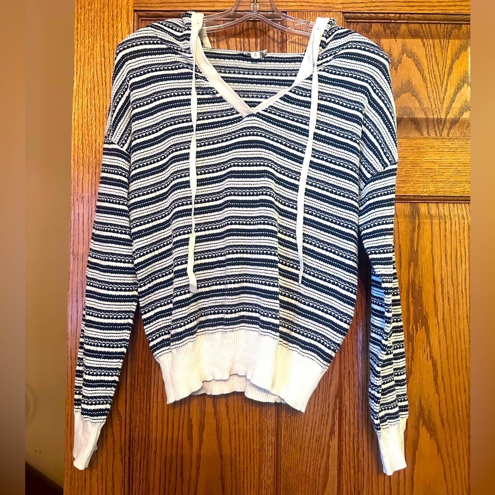 Striped V-Neck Navy Hoodie Sweater